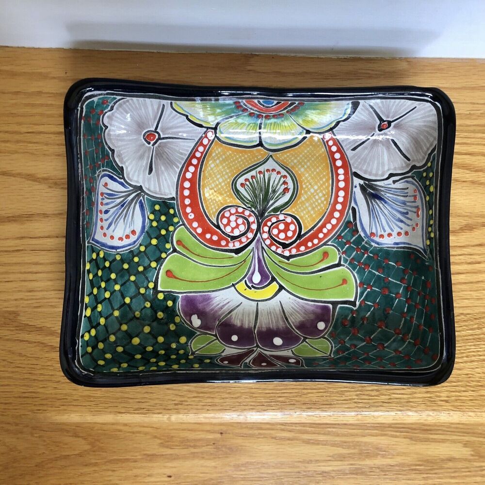 Talavera Mexicana Rectangle Dish Bolw  9" x 7" x 1.5"  Flower multicolor Cj10